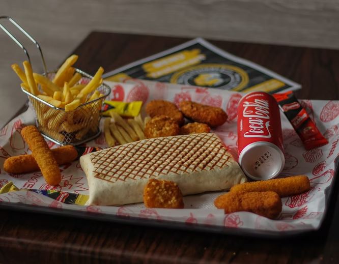 fast-food items on a tray